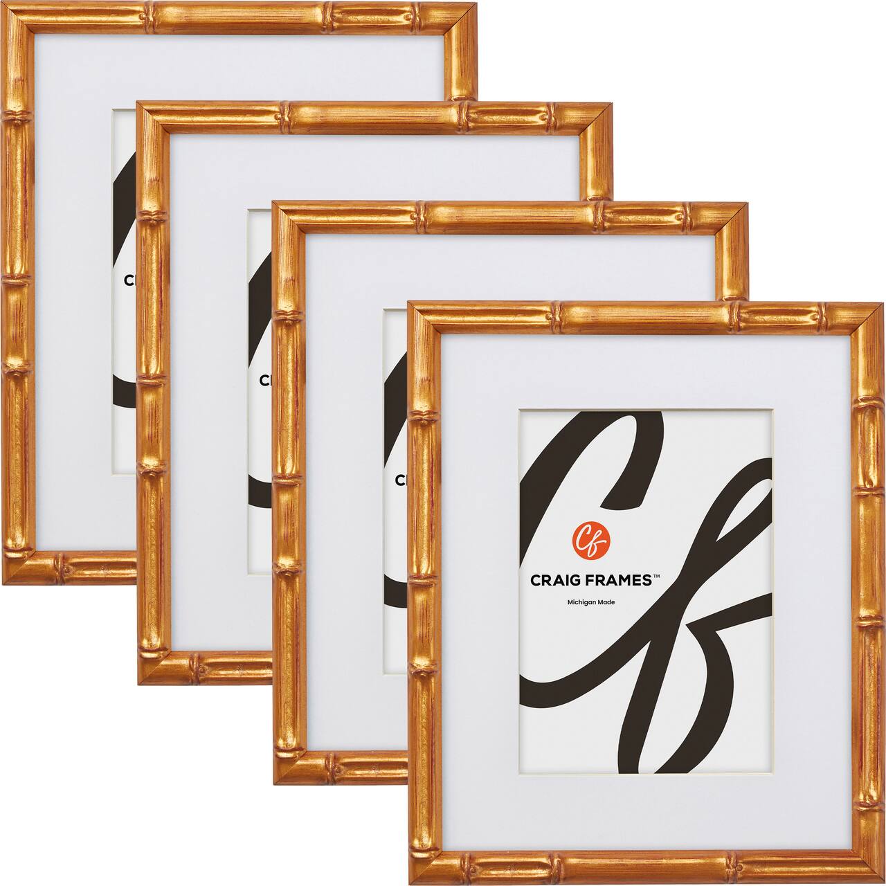 Craig Frames 4 Pack: Vintage Bamboo Brushed Gold Picture Frame with Mat